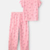Girls Strawberry Rib Loose Fit 2-Piece Pajama Set - Pink