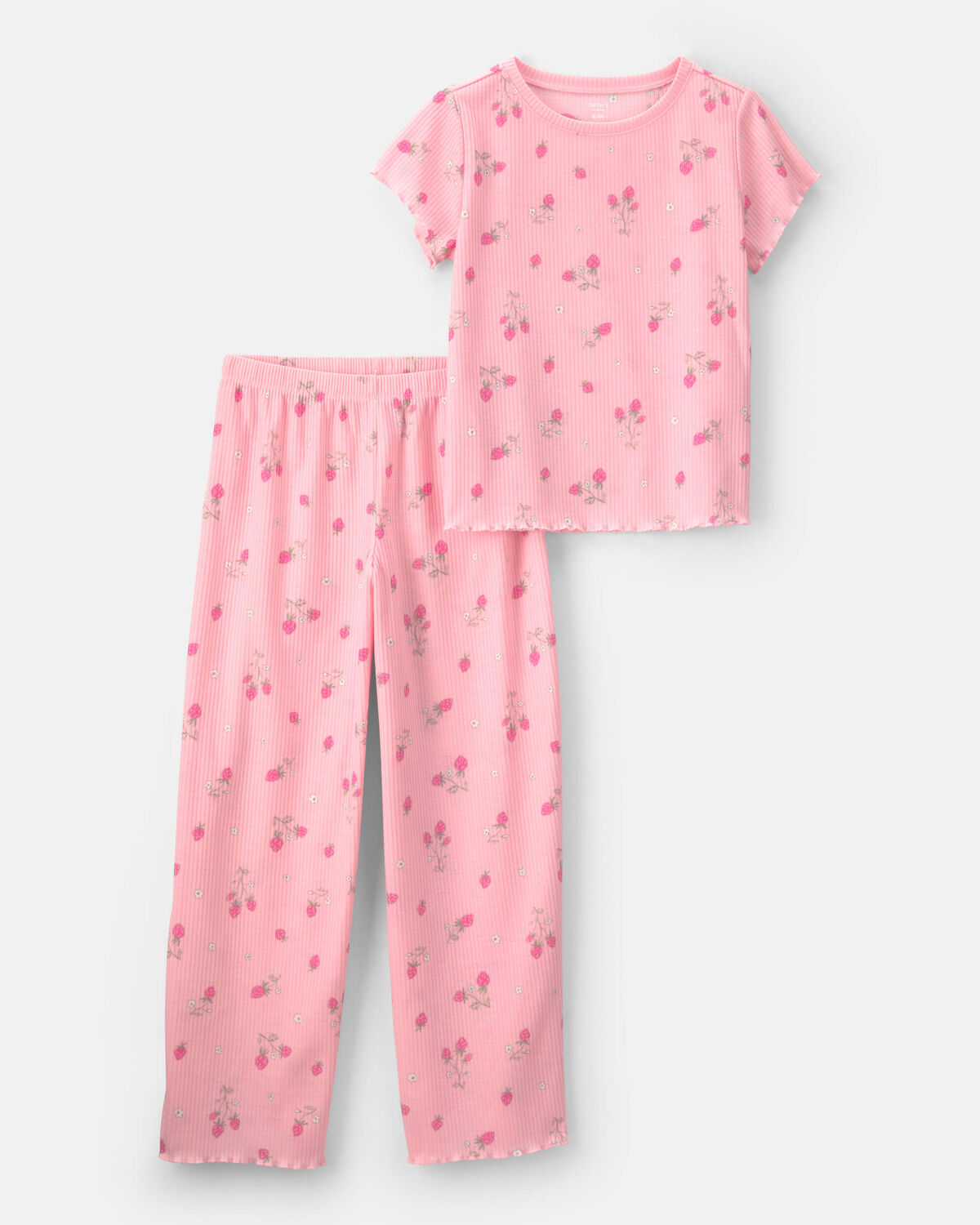 Girls Strawberry Rib Loose Fit 2-Piece Pajama Set - Pink 1 Girls Strawberry Rib Loose Fit 2-Piece Pajama Set - Pink
