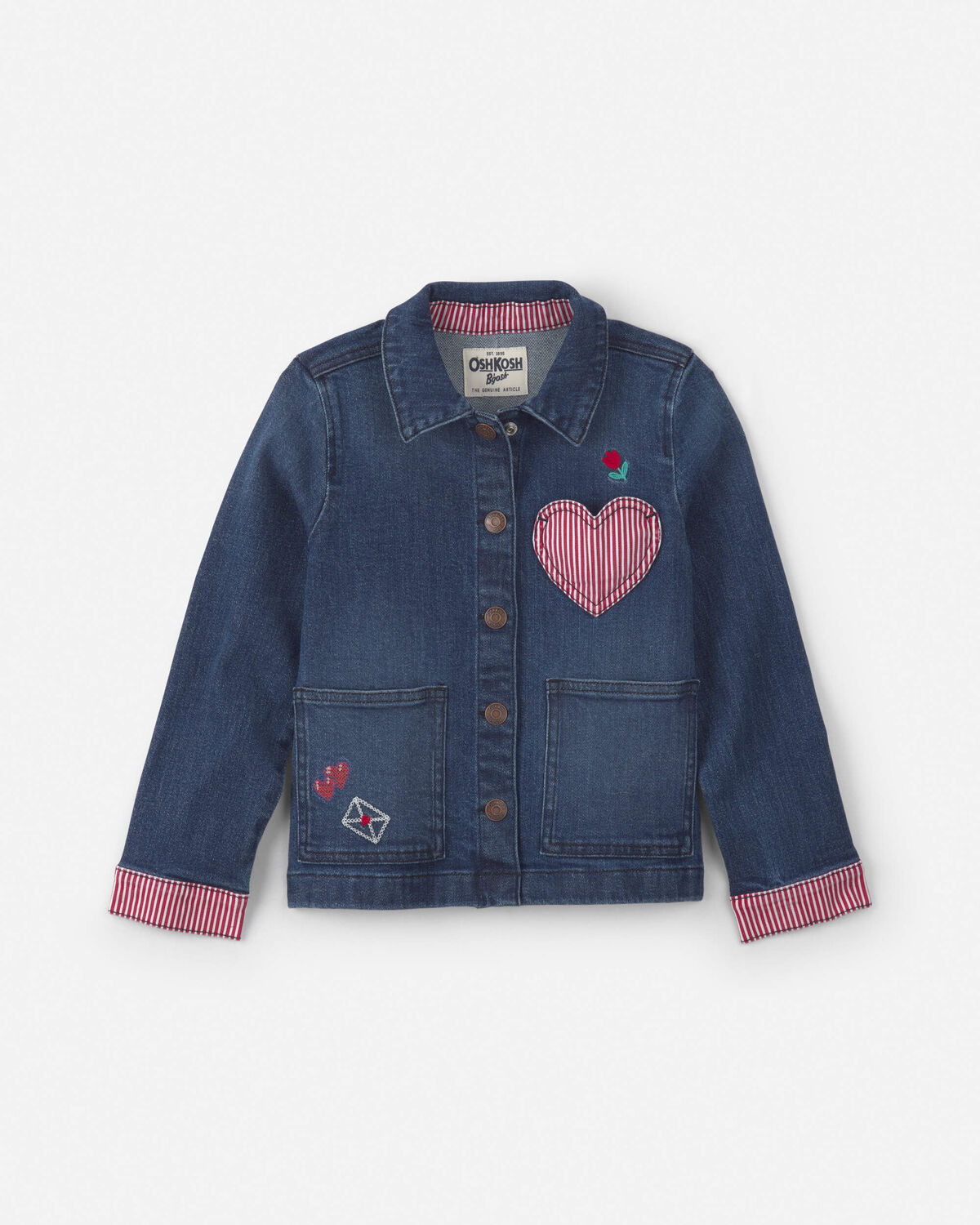 Girls Heart Valentine's Day Long-Sleeve Denim Jacket - Dark Wash