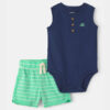 Baby Boy 2-Piece Car Striped Sleeveless Top & Short Set - Blue/Green