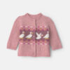 Baby Girl Duck Fair Isle Cardigan Sweater - Pink