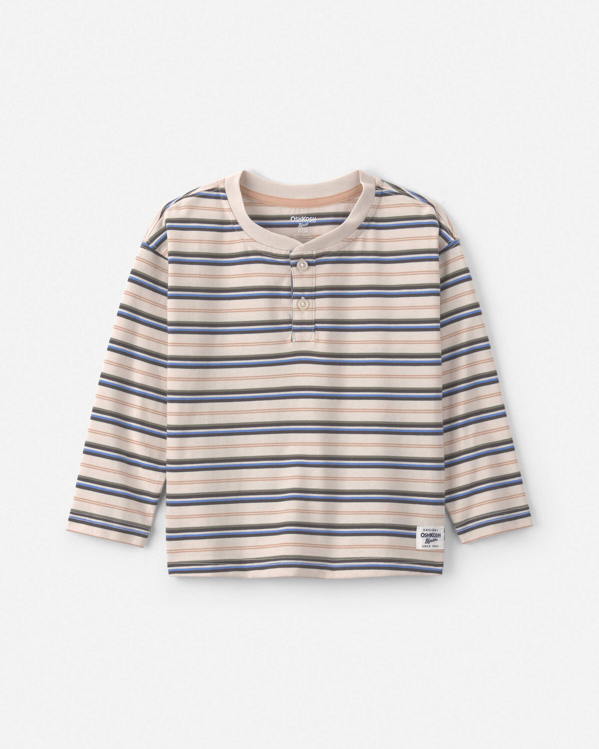 Striped Long-Sleeve Henley T-Shirt - Grey