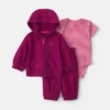Baby Girl 3-Piece Heart French Terry Layering Set - Burgundy