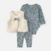 Baby Girl 3-Piece Floral Teddy Fleece Layering Set - Blue/Cream