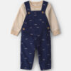 Baby Boy 2-Piece Car Corduroy Long-Sleeve Overall Set - Navy Blue/Cream
