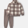 Baby Boy 2-Piece Checkered Teddy Fleece Pullover & Pant Set - Grey/White