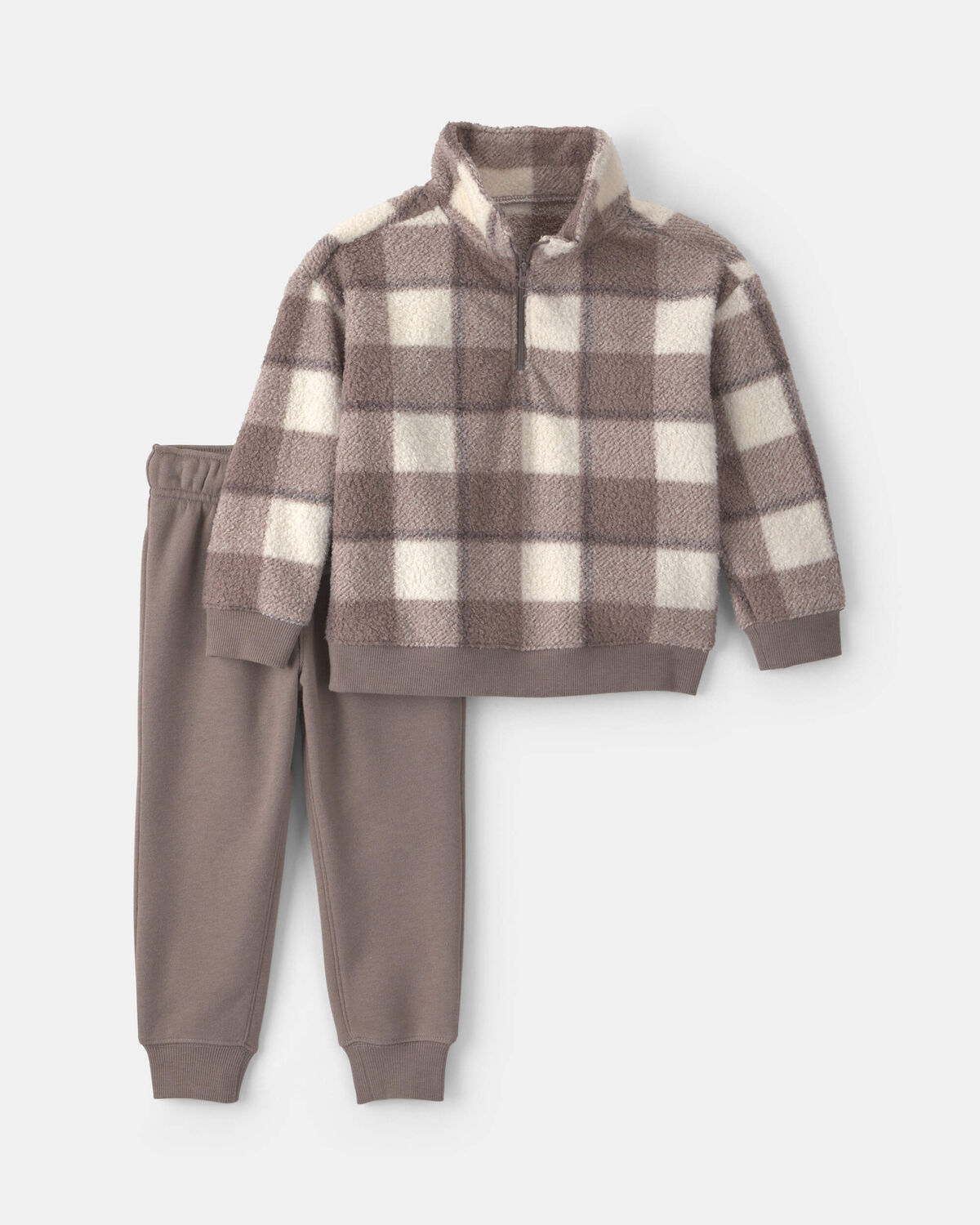 Baby Boy 2-Piece Checkered Teddy Fleece Pullover & Pant Set - Grey/White 1 Baby Boy 2-Piece Checkered Teddy Fleece Pullover & Pant Set - Grey/White