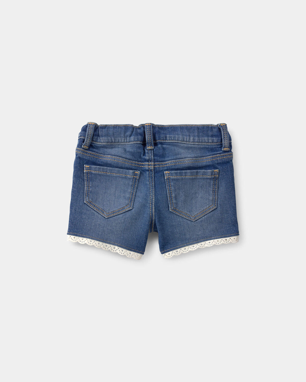 Baby Girl Eyelet Trim Denim Shorts - Dark Wash