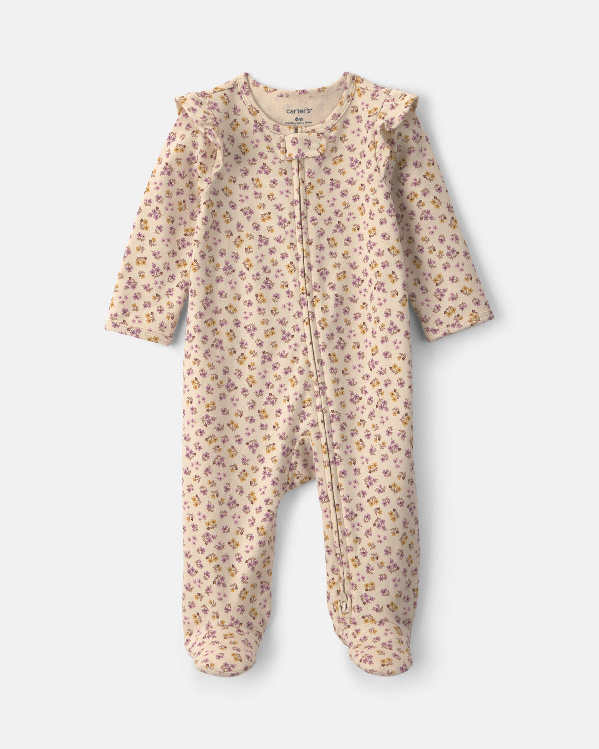 Baby Girl Floral 100% Cotton 2-Way Zip Sleep & Play Pajamas - Cream 1 Baby Girl Floral 100% Cotton 2-Way Zip Sleep & Play Pajamas - Cream