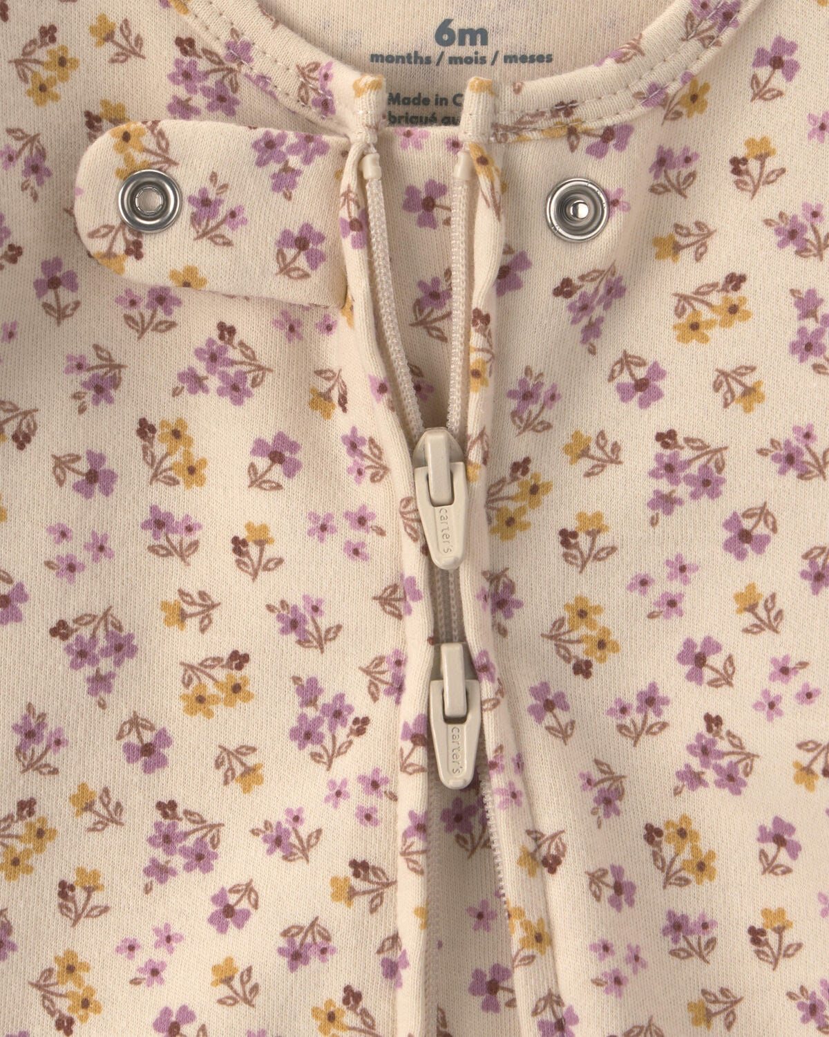 Baby Girl Floral 100% Cotton 2-Way Zip Sleep & Play Pajamas - Cream 3 Baby Girl Floral 100% Cotton 2-Way Zip Sleep & Play Pajamas - Cream