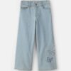 Girls Butterfly Cropped Wide-Leg Jeans - Light Wash