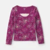 Girls Floral Long-Sleeve Top - Purple