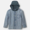 Boys Denim Hooded Button-Down Shirt - Indigo