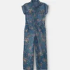 Girls Floral Denim Short-Sleeve Jumpsuit - Dark Wash 13 Girls Floral Denim Short-Sleeve Jumpsuit - Dark Wash