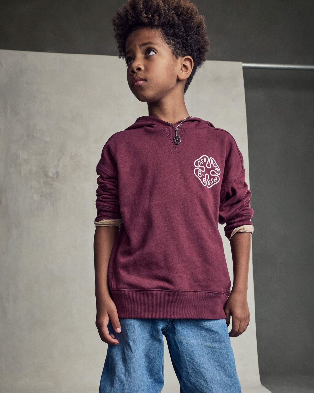 Boys Logo Patch Hoodie - Burgundy 2 Boys Logo Patch Hoodie - Burgundy