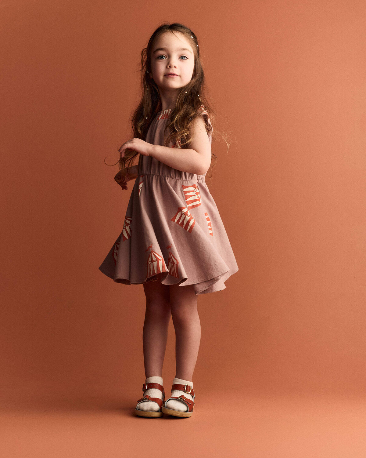 Toddler Girl Avenue Twirl™ Dress in Big Top Print - Mauve 1 Toddler Girl Avenue Twirl™ Dress in Big Top Print - Mauve