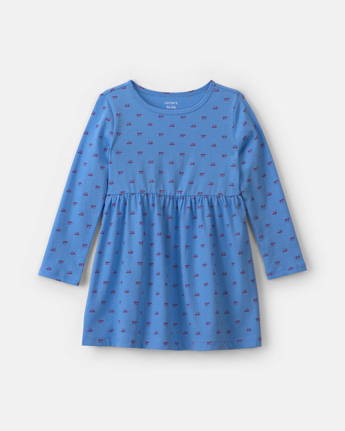 Toddler Girl Bow Long-Sleeve Dress - Blue 1 Toddler Girl Bow Long-Sleeve Dress - Blue