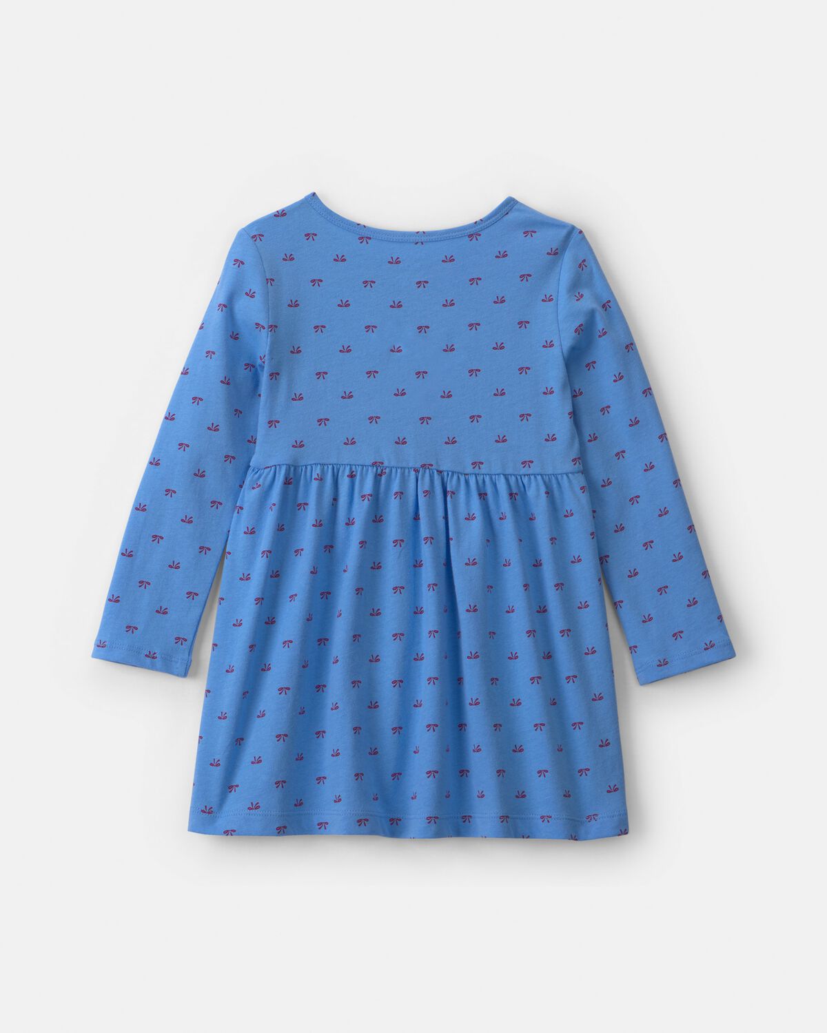 Toddler Girl Bow Long-Sleeve Dress - Blue 2 Toddler Girl Bow Long-Sleeve Dress - Blue