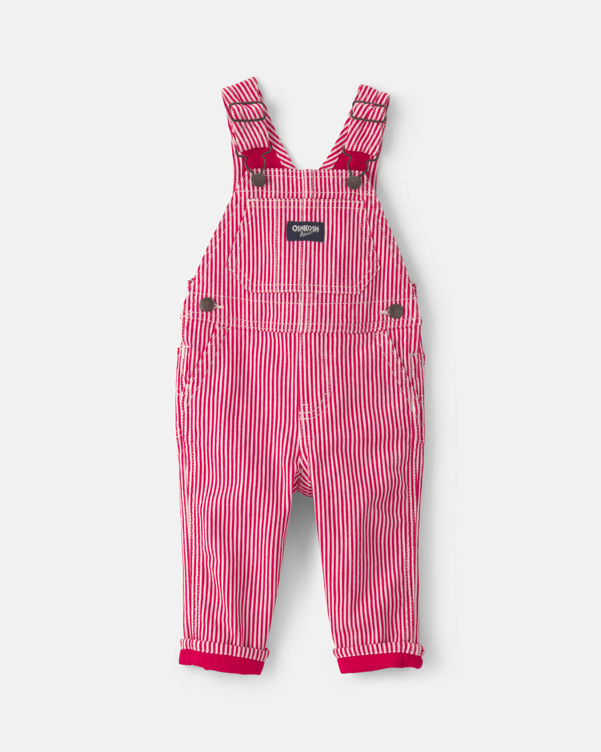 Baby Boy Hickory Stripe Overalls - Red/White