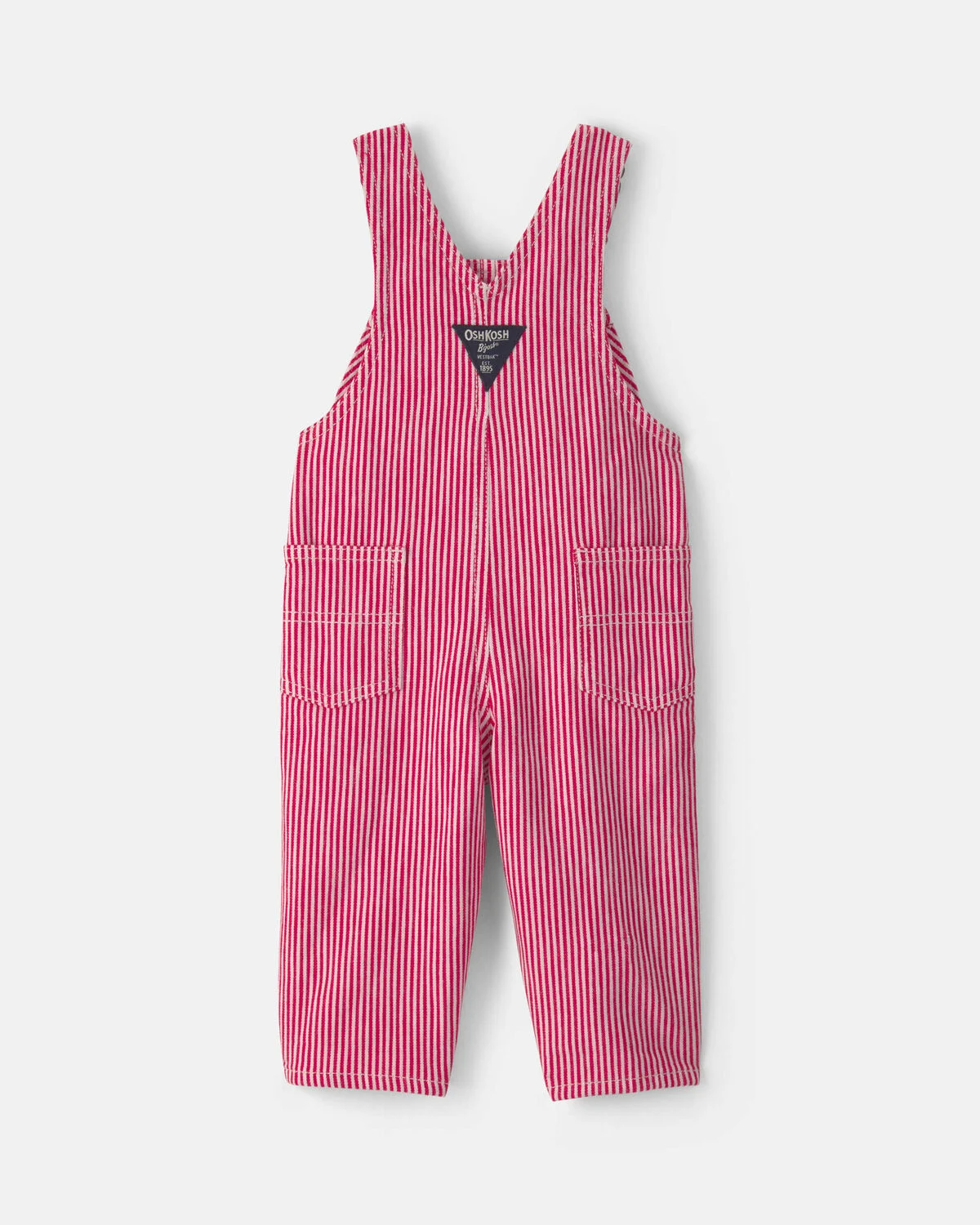 Baby Boy Hickory Stripe Overalls - Red/White