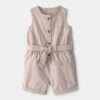 Baby Girl Canvas Sleeveless Romper - Khaki