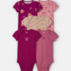 Baby Girl 5-Pack Teddy Bear Short-Sleeve Multipack Bodysuits - Pink/Purple