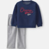Toddler Boy 2-Piece 'Little Champ' Football Fleece Top & Pant Set - Navy Blue/Grey