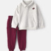 Baby Boy 2-Piece Football Fleece Henley Top & Pant Set - Cream/Burgundy