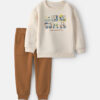 Baby Boy 2-Piece Construction Fleece Top & Pant Set - Cream/Brown