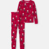 Kids 2-Piece Beige Santa Christmas 100% Cotton Snug Fit Pajama Set - Red