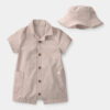 Baby Boy 2-Piece Canvas Short-Sleeve Romper Set - Khaki
