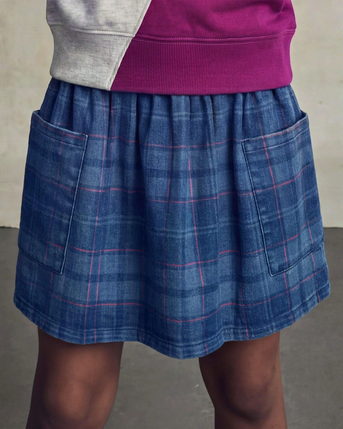 Girls Plaid Denim Skirt - Dark Wash 2 Girls Plaid Denim Skirt - Dark Wash