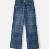 Girls Plaid Denim Wide-Leg Jeans - Medium Wash 6 Girls Plaid Denim Wide-Leg Jeans - Medium Wash