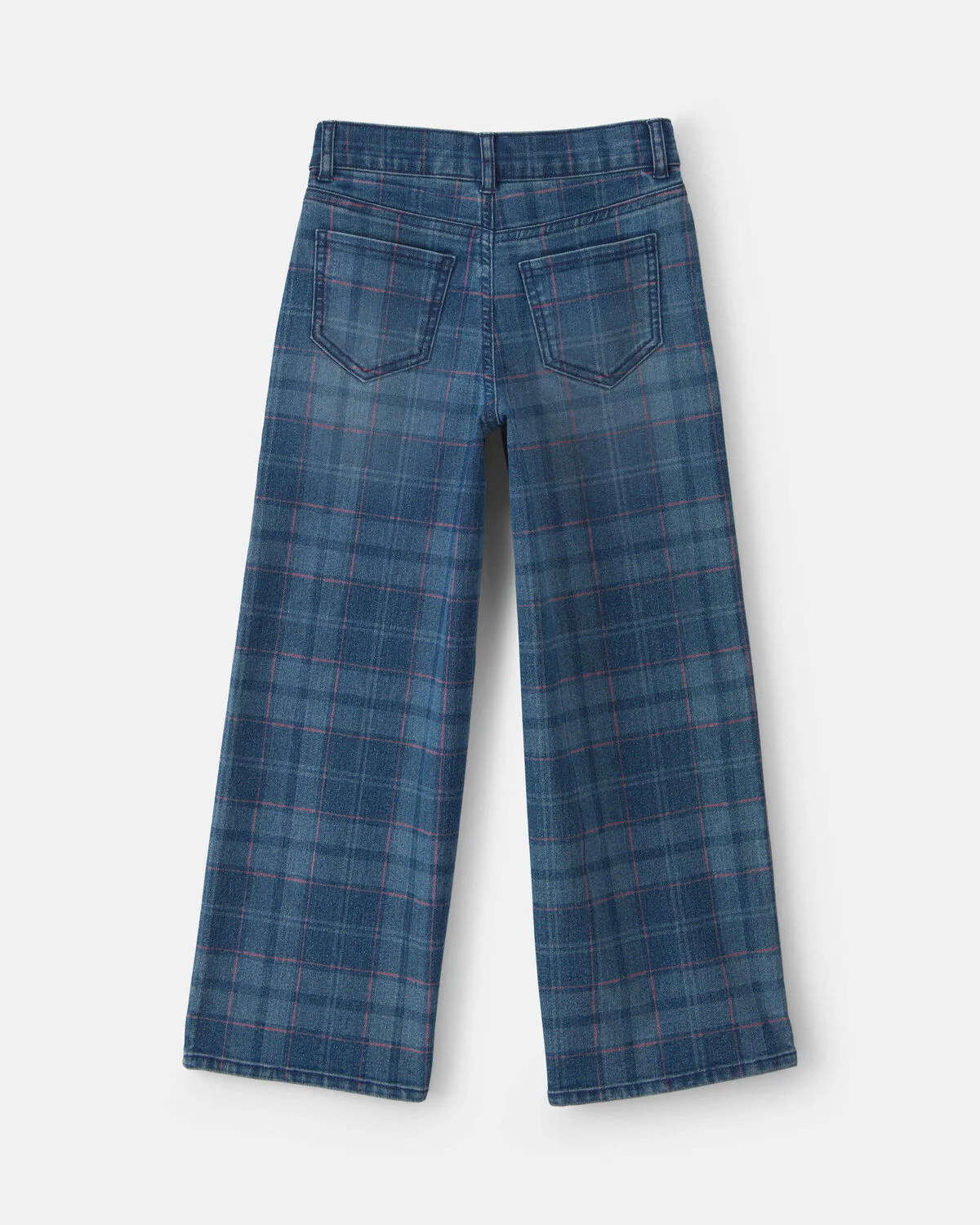 Girls Plaid Denim Wide-Leg Jeans - Medium Wash 2 Girls Plaid Denim Wide-Leg Jeans - Medium Wash