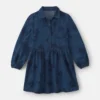 Girls Floral Denim Long-Sleeve Dress - Dark Wash