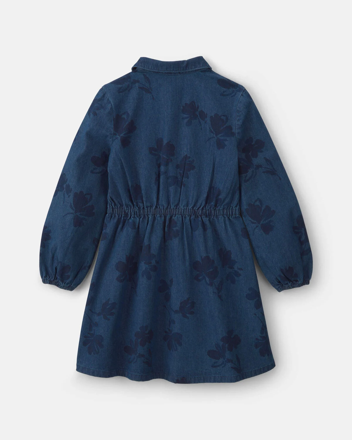 Girls Floral Denim Long-Sleeve Dress - Dark Wash 3 Girls Floral Denim Long-Sleeve Dress - Dark Wash