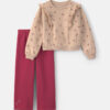 Girls 2-Piece Floral Fleece Long-Sleeve Top & Pant Set - Cream/Red
