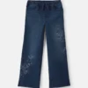 Girls Floral Denim Wide-Leg Jeans - Dark Wash