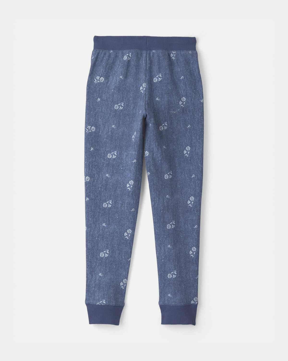 Girls Floral Drawstring Knit Joggers - Blue 2 Girls Floral Drawstring Knit Joggers - Blue
