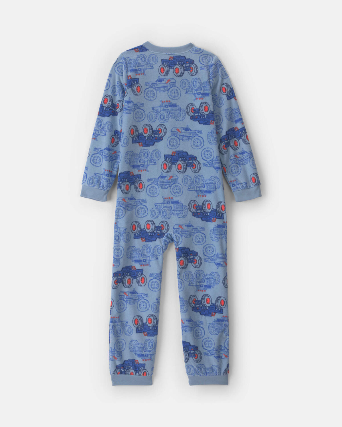 Boys 1-Piece Monster Truck Fleece Loose Fit Pajama - Blue 2 Boys 1-Piece Monster Truck Fleece Loose Fit Pajama - Blue