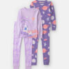 Girls 4-Piece Space Dog Glow in the Dark 100% Cotton Snug Fit Pajama Set - Purple