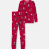 Kids 2-Piece Brown Santa Christmas 100% Cotton Snug Fit Pajama Set - Red
