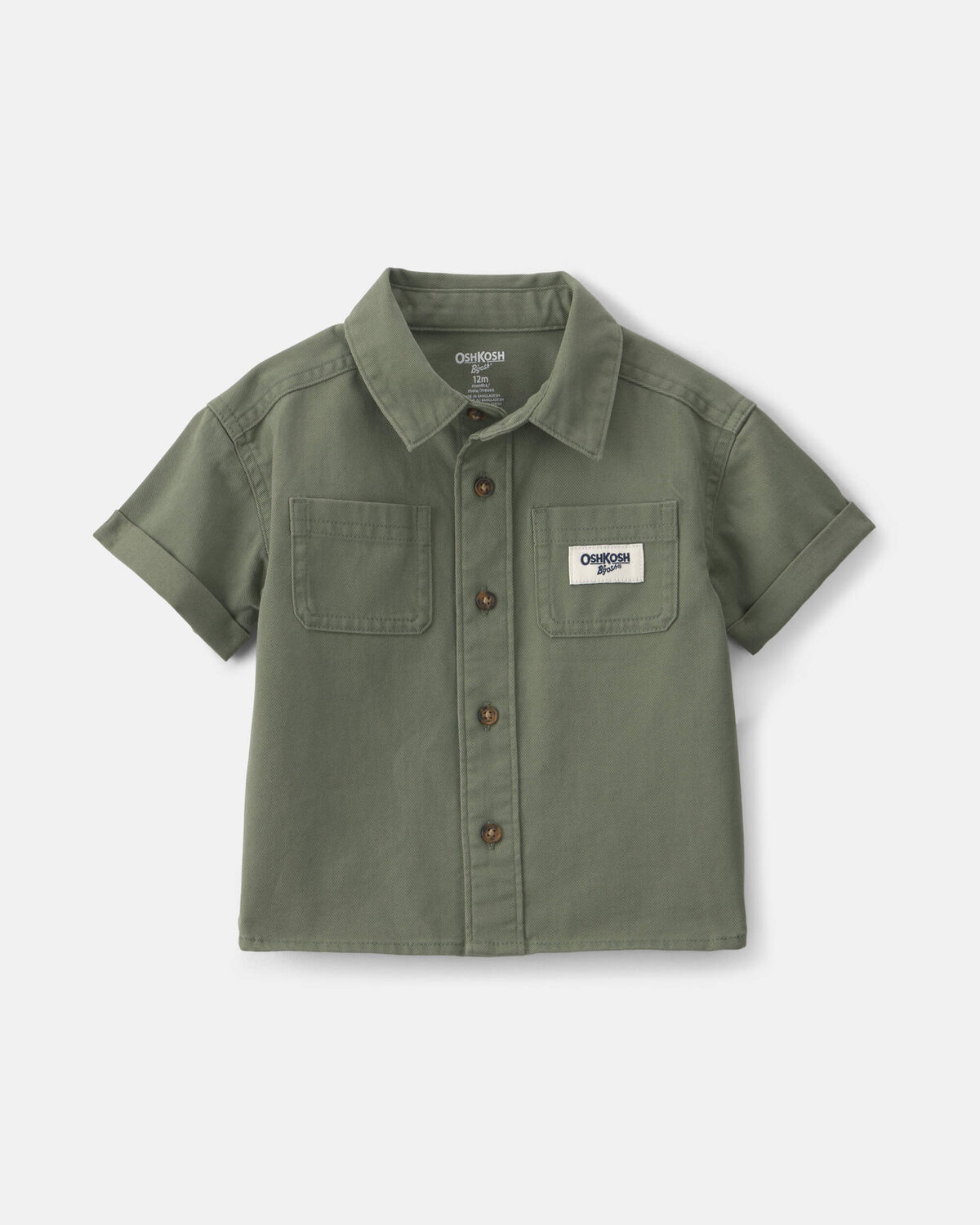 Baby Boy OshKosh Logo Short-Sleeve Button-Down Shirt - Green 1 Baby Boy OshKosh Logo Short-Sleeve Button-Down Shirt - Green