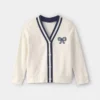 Girls Bow French Terry Cardigan Sweater - Cream 6 Girls Bow French Terry Cardigan Sweater - Cream