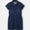 Girls Denim Button-Up Utility Dress - Dark Wash 7 Girls Denim Button-Up Utility Dress - Dark Wash