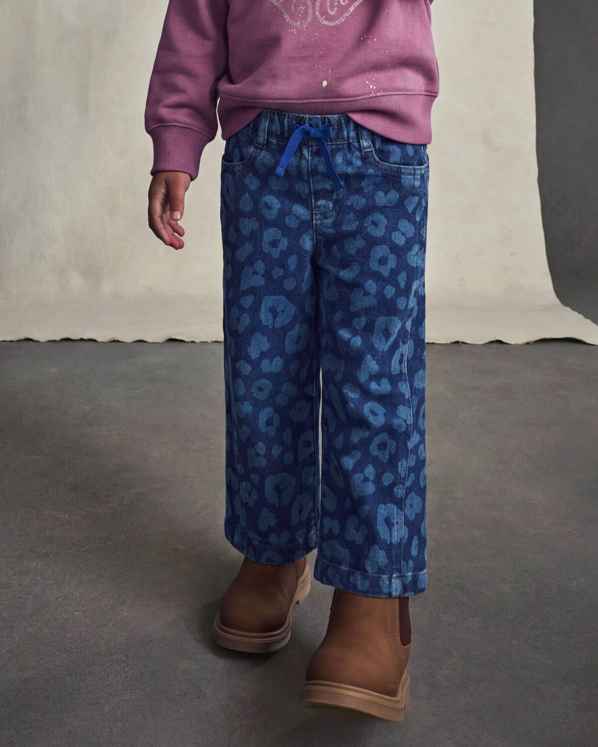 Toddler Girl Leopard Denim Wide-Leg Jeans - Dark Wash
