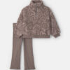 Baby Girl 2-Piece Heart Teddy Fleece Long-Sleeve Top & Pant Set - Brown