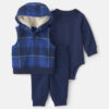 Baby Boy 3-Piece Buffalo Check Long-Sleeve Layering Set - Navy Blue