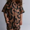 Toddler Boy Button-Down Short-Sleeve Shirt in Abstract Print - Brown