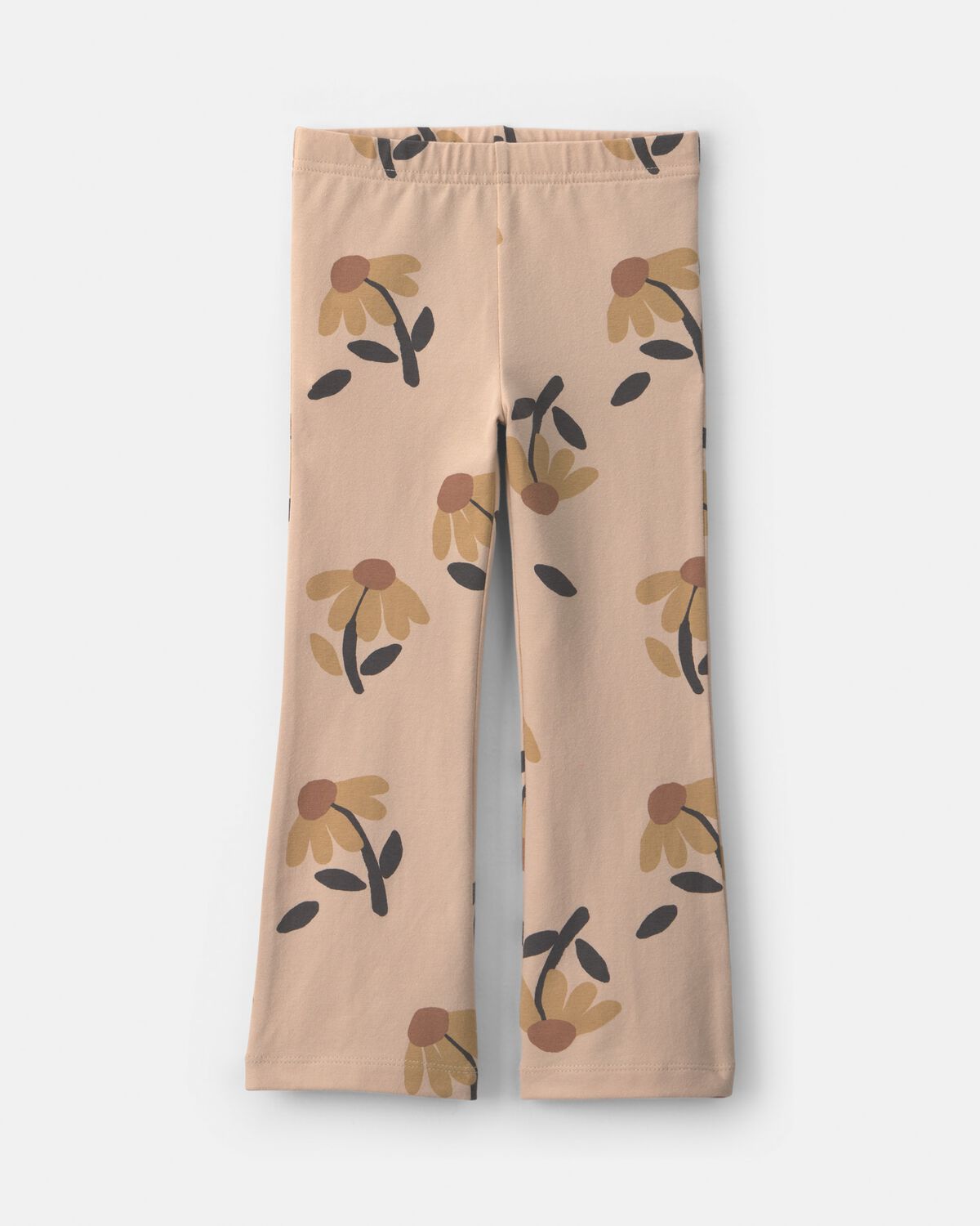 Toddler Girl Floral Cotton Pull-On Stretch Flare Leggings - Tan 1 Toddler Girl Floral Cotton Pull-On Stretch Flare Leggings - Tan